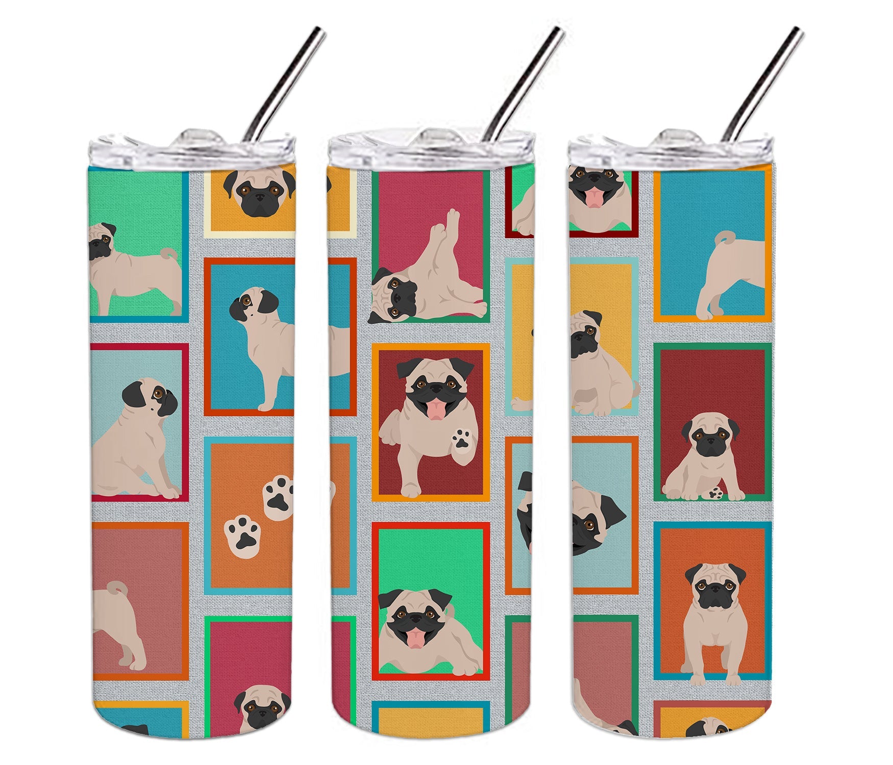 Lots of Fawn Pug Stainless Steel Skinny Tumbler Vacuum Double Walled Reusable Insulated Tumbler Travel Cup for Coffee Cocktails Gift with Lid, 20 oz - Renee Lane Company