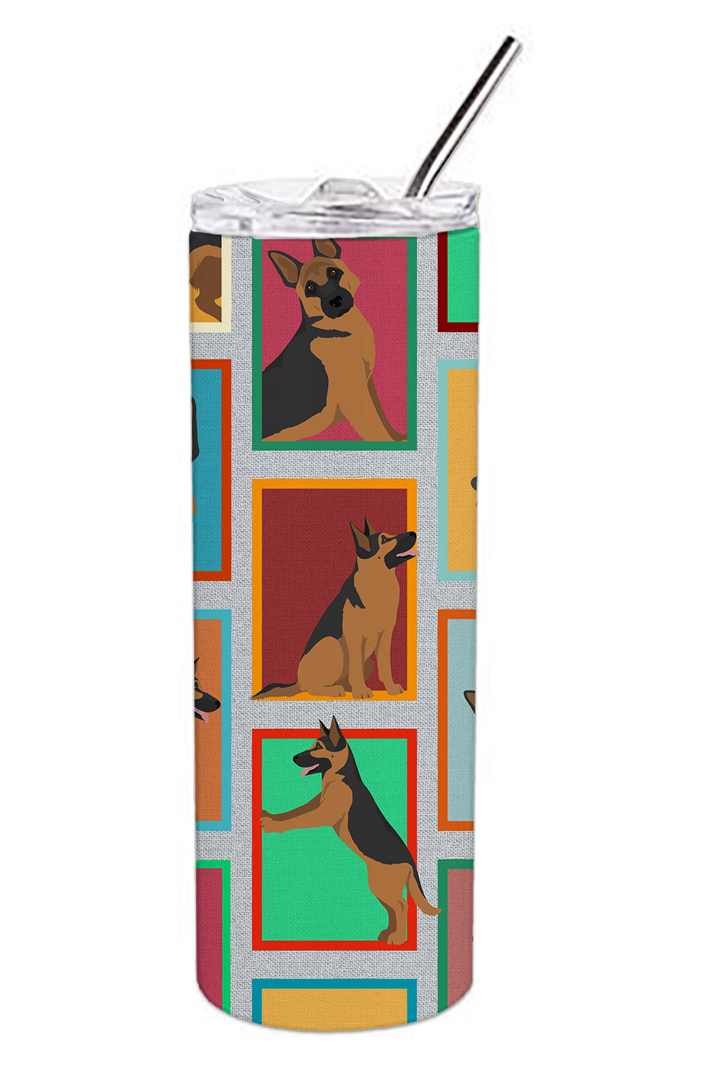 Lots of German Shepherd Stainless Steel Skinny Tumbler Vacuum Double Walled Reusable Insulated Tumbler Travel Cup for Coffee Cocktails Gift with Lid, 20 oz - Renee Lane Company