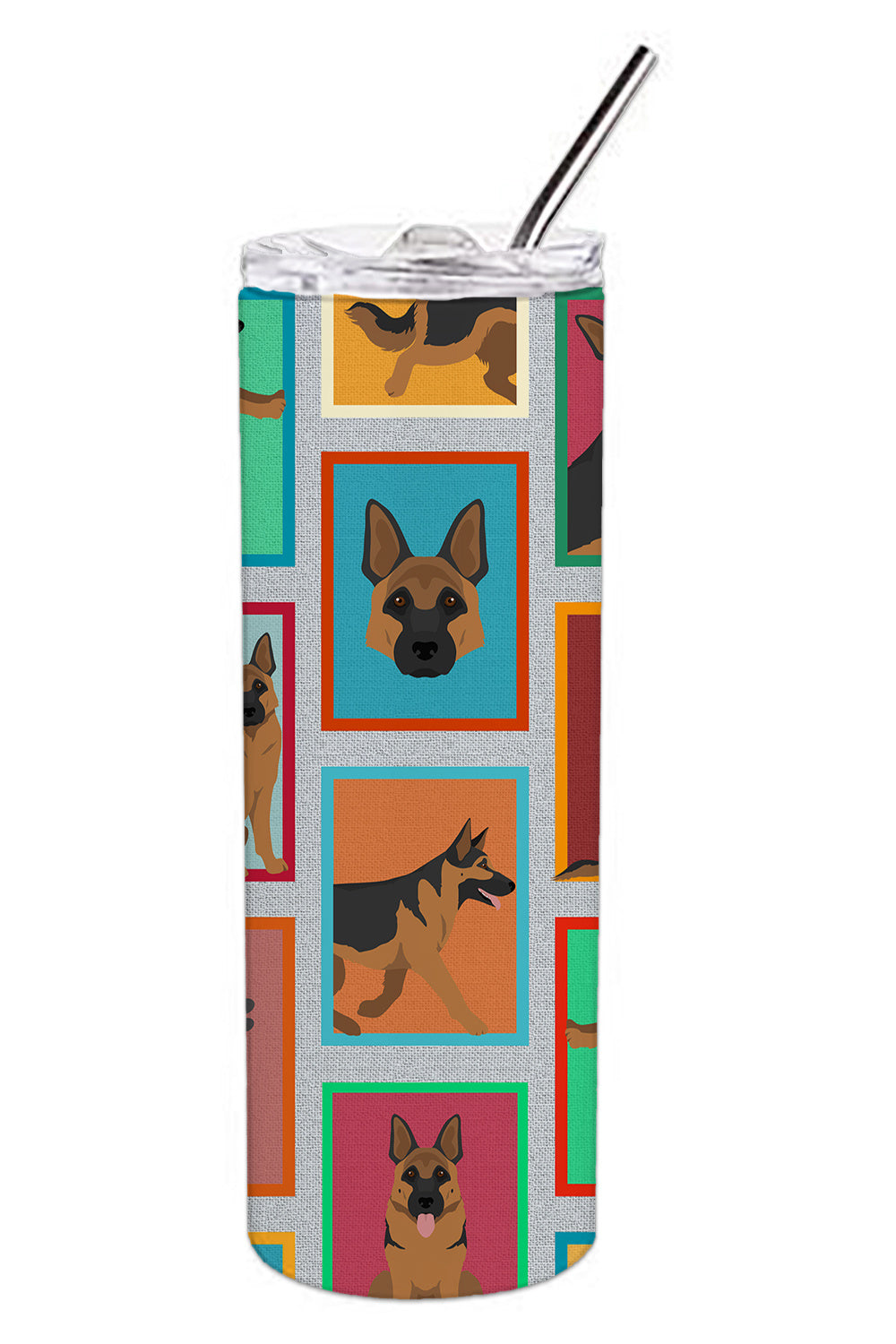 Lots of German Shepherd Stainless Steel Skinny Tumbler Vacuum Double Walled Reusable Insulated Tumbler Travel Cup for Coffee Cocktails Gift with Lid, 20 oz - Renee Lane Company