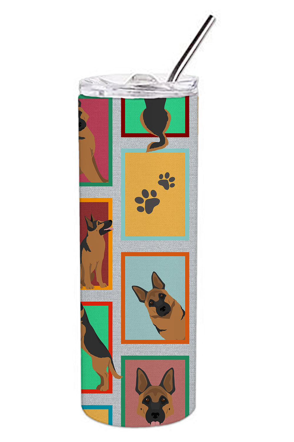 Lots of German Shepherd Stainless Steel Skinny Tumbler Vacuum Double Walled Reusable Insulated Tumbler Travel Cup for Coffee Cocktails Gift with Lid, 20 oz - Renee Lane Company