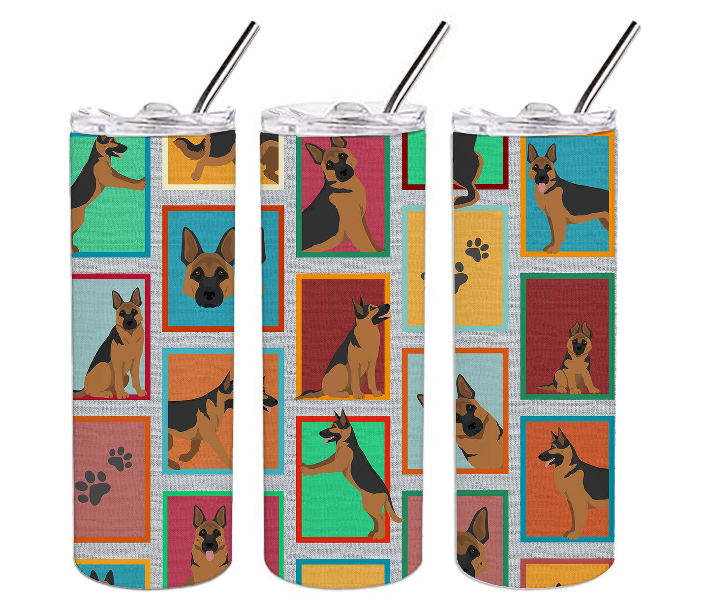 Lots of German Shepherd Stainless Steel Skinny Tumbler Vacuum Double Walled Reusable Insulated Tumbler Travel Cup for Coffee Cocktails Gift with Lid, 20 oz - Renee Lane Company