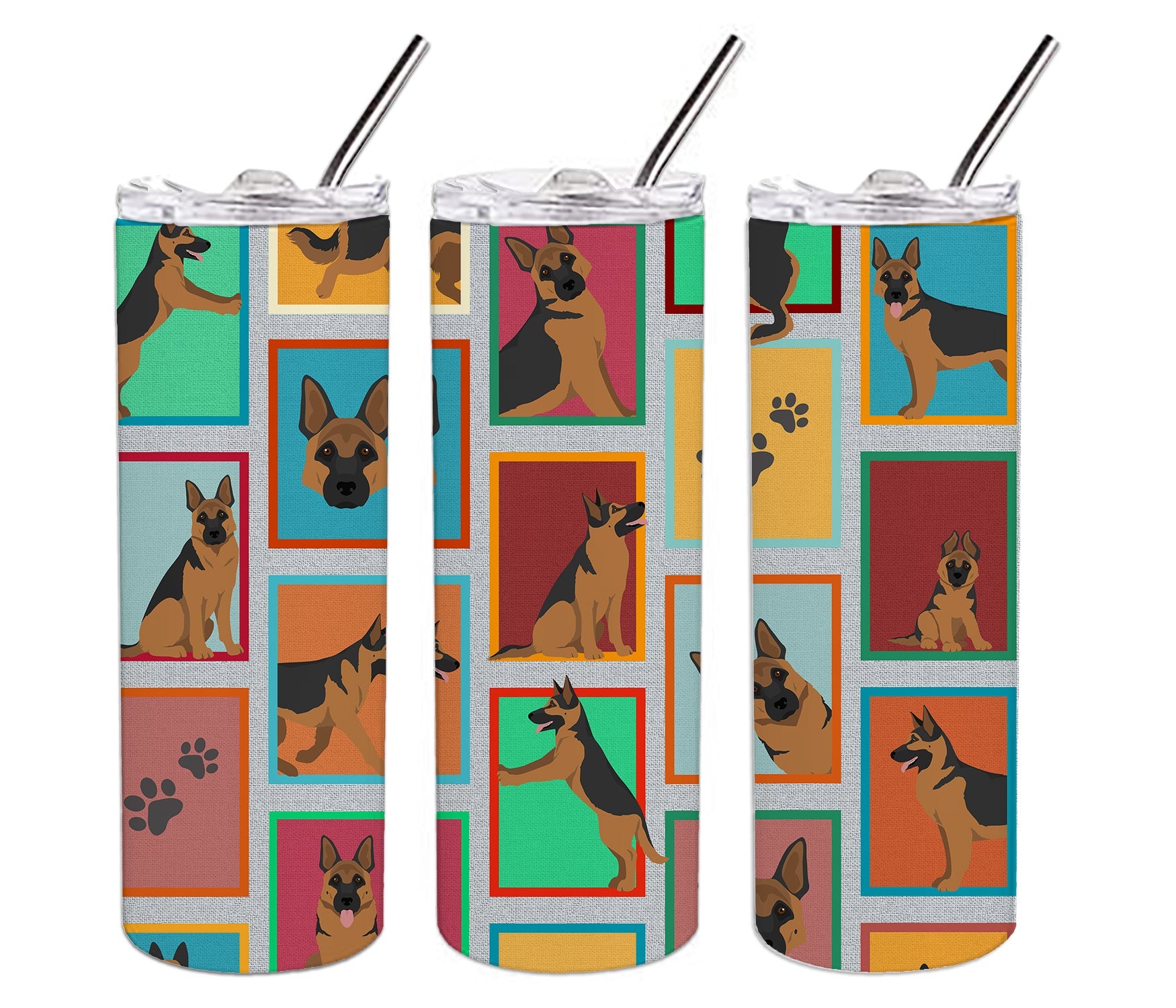 Lots of German Shepherd Stainless Steel Skinny Tumbler Vacuum Double Walled Reusable Insulated Tumbler Travel Cup for Coffee Cocktails Gift with Lid, 20 oz - Renee Lane Company