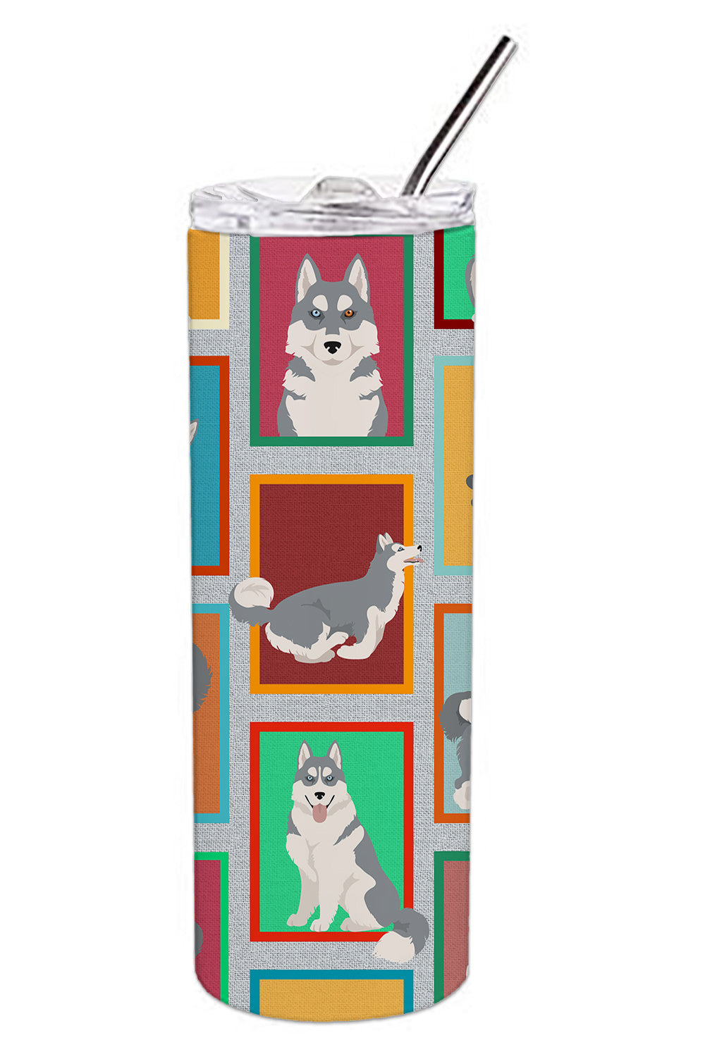 Lots of Grey Siberian Husky Stainless Steel Skinny Tumbler Vacuum Double Walled Reusable Insulated Tumbler Travel Cup for Coffee Cocktails Gift with Lid, 20 oz - Renee Lane Company