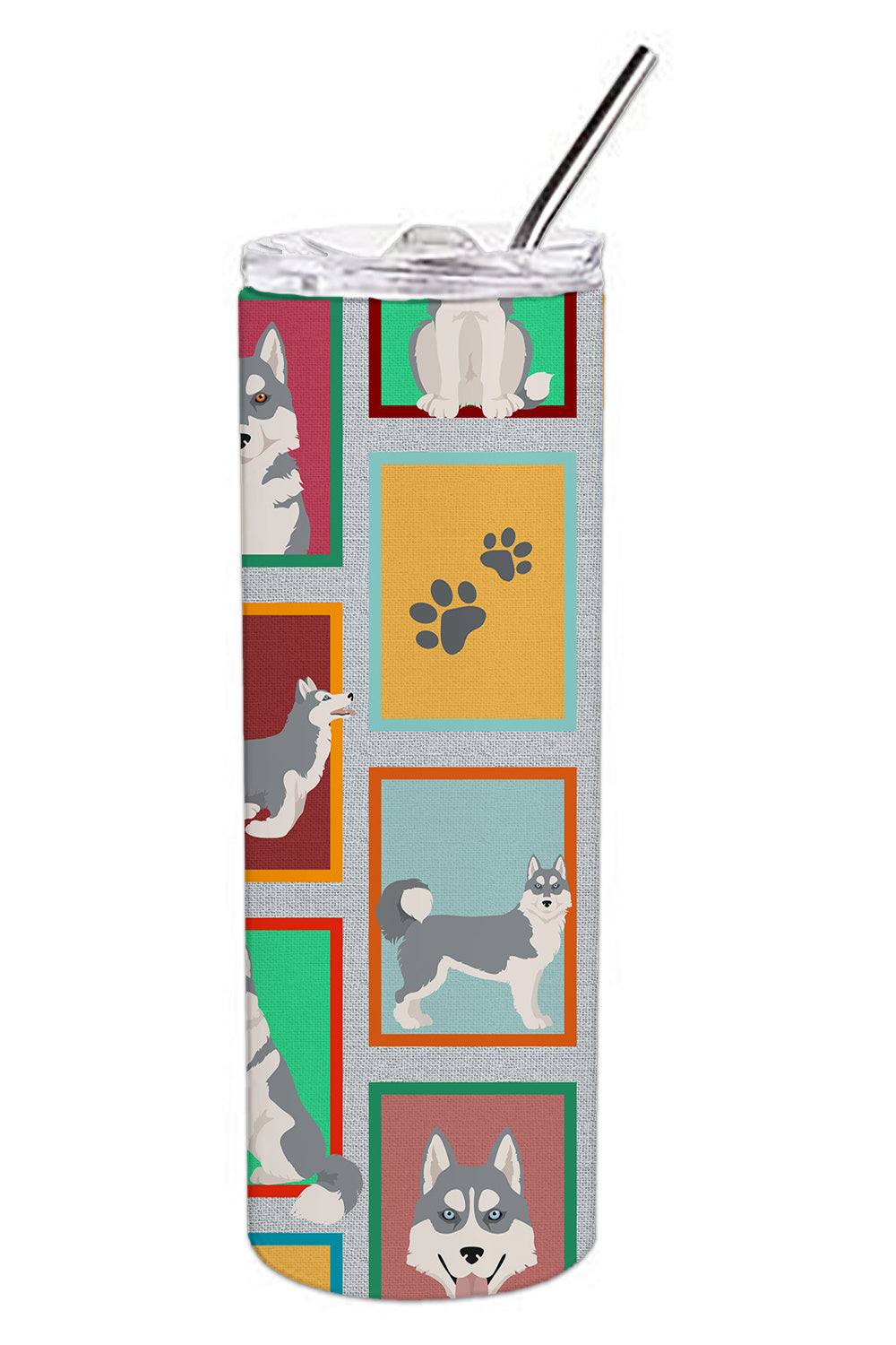 Lots of Grey Siberian Husky Stainless Steel Skinny Tumbler Vacuum Double Walled Reusable Insulated Tumbler Travel Cup for Coffee Cocktails Gift with Lid, 20 oz - Renee Lane Company
