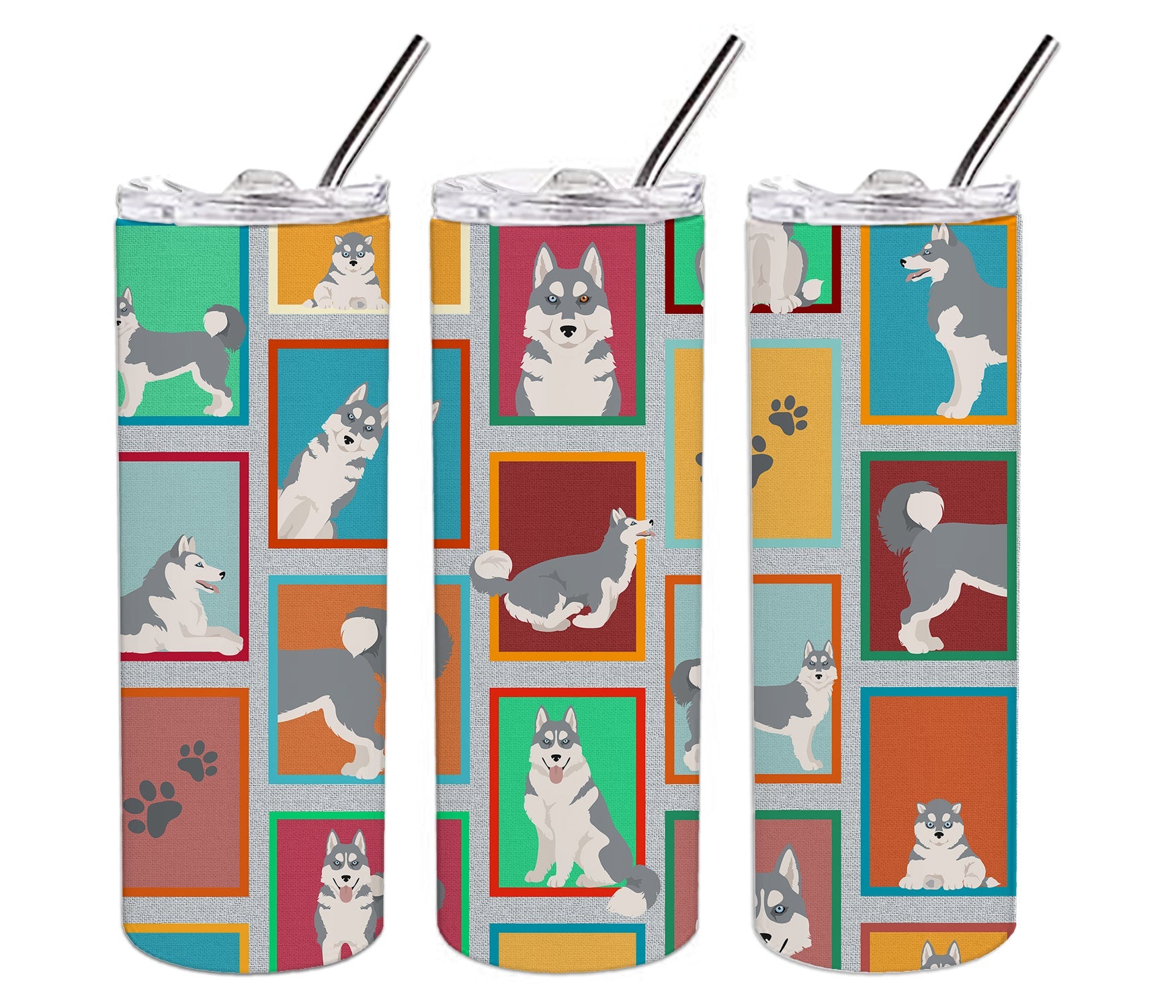 Lots of Grey Siberian Husky Stainless Steel Skinny Tumbler Vacuum Double Walled Reusable Insulated Tumbler Travel Cup for Coffee Cocktails Gift with Lid, 20 oz - Renee Lane Company