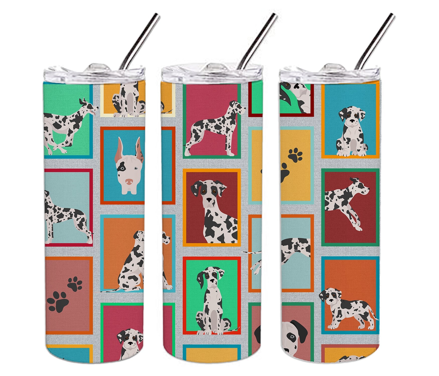Lots of Harlequin Natural Ears Great Dane Stainless Steel Skinny Tumbler Vacuum Double Walled Reusable Insulated Tumbler Travel Cup for Coffee Cocktails Gift with Lid, 20 oz - Renee Lane Company