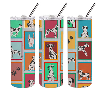 Lots of Harlequin Natural Ears Great Dane Stainless Steel Skinny Tumbler Vacuum Double Walled Reusable Insulated Tumbler Travel Cup for Coffee Cocktails Gift with Lid, 20 oz - Renee Lane Company