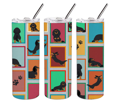 Lots of Longhaired Black Tan Dachshund Stainless Steel Skinny Tumbler Vacuum Double Walled Reusable Insulated Tumbler Travel Cup for Coffee Cocktails Gift with Lid, 20 oz - Renee Lane Company