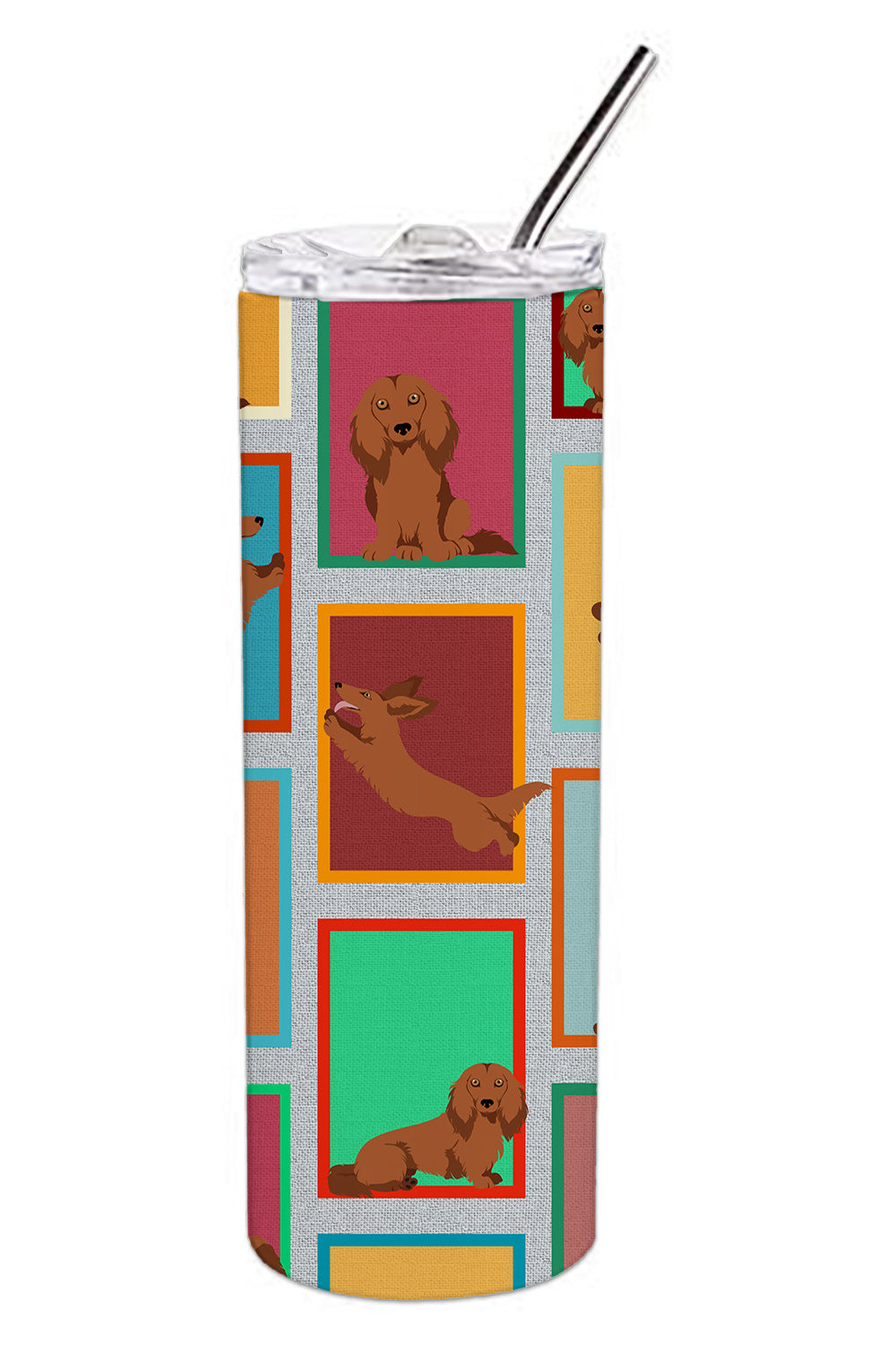 Lots of Longhaired Red Dachshund Stainless Steel Skinny Tumbler Vacuum Double Walled Reusable Insulated Tumbler Travel Cup for Coffee Cocktails Gift with Lid, 20 oz - Renee Lane Company