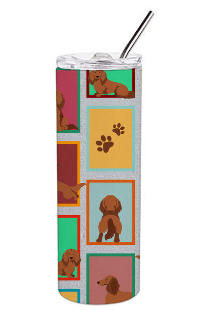 Lots of Longhaired Red Dachshund Stainless Steel Skinny Tumbler Vacuum Double Walled Reusable Insulated Tumbler Travel Cup for Coffee Cocktails Gift with Lid, 20 oz - Renee Lane Company