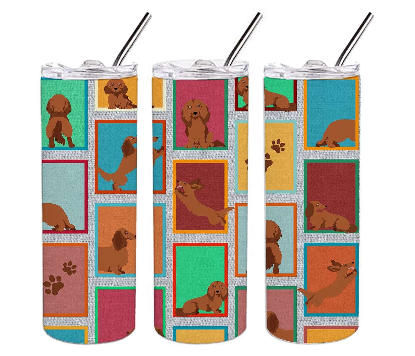 Lots of Longhaired Red Dachshund Stainless Steel Skinny Tumbler Vacuum Double Walled Reusable Insulated Tumbler Travel Cup for Coffee Cocktails Gift with Lid, 20 oz - Renee Lane Company