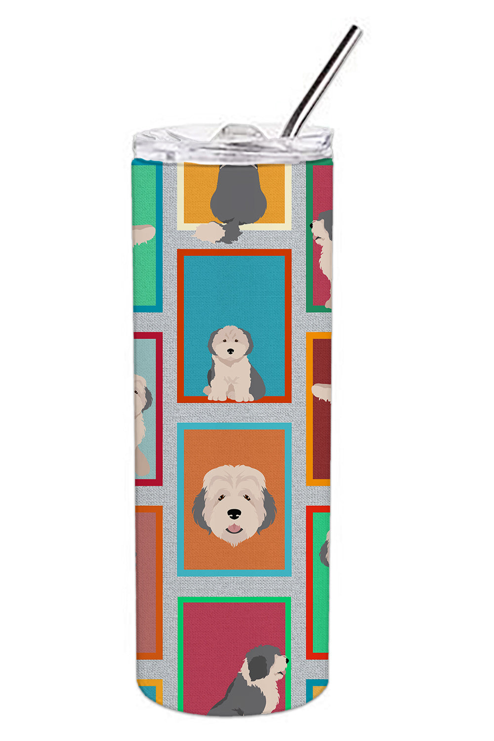 Lots of Old English Sheepdog Stainless Steel Skinny Tumbler Vacuum Double Walled Reusable Insulated Tumbler Travel Cup for Coffee Cocktails Gift with Lid, 20 oz - Renee Lane Company
