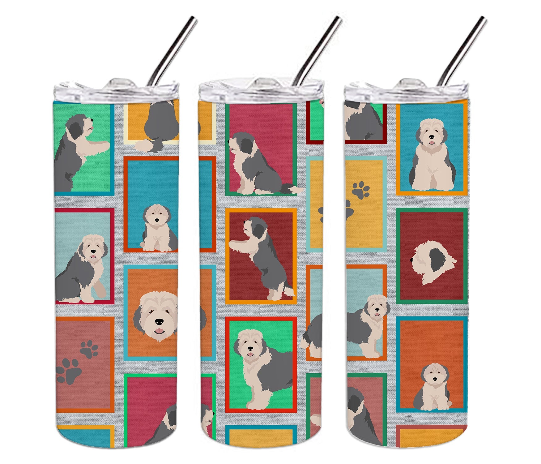 Lots of Old English Sheepdog Stainless Steel Skinny Tumbler Vacuum Double Walled Reusable Insulated Tumbler Travel Cup for Coffee Cocktails Gift with Lid, 20 oz - Renee Lane Company