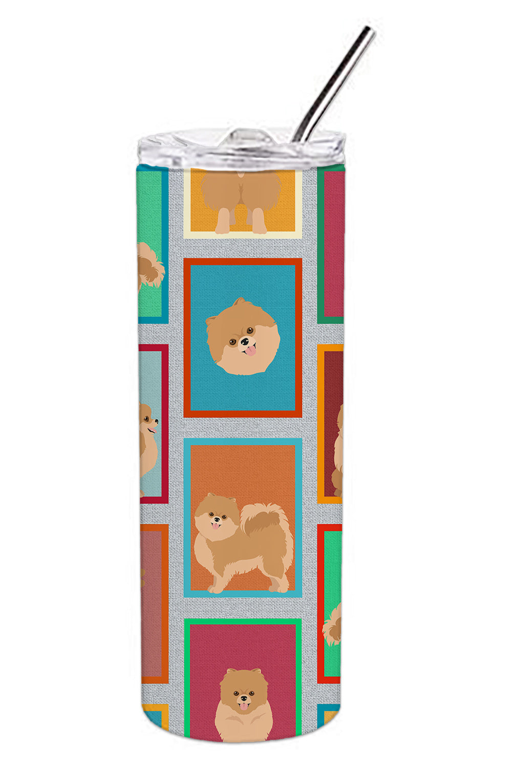 Lots of Orange Pomeranian Stainless Steel Skinny Tumbler Vacuum Double Walled Reusable Insulated Tumbler Travel Cup for Coffee Cocktails Gift with Lid, 20 oz - Renee Lane Company