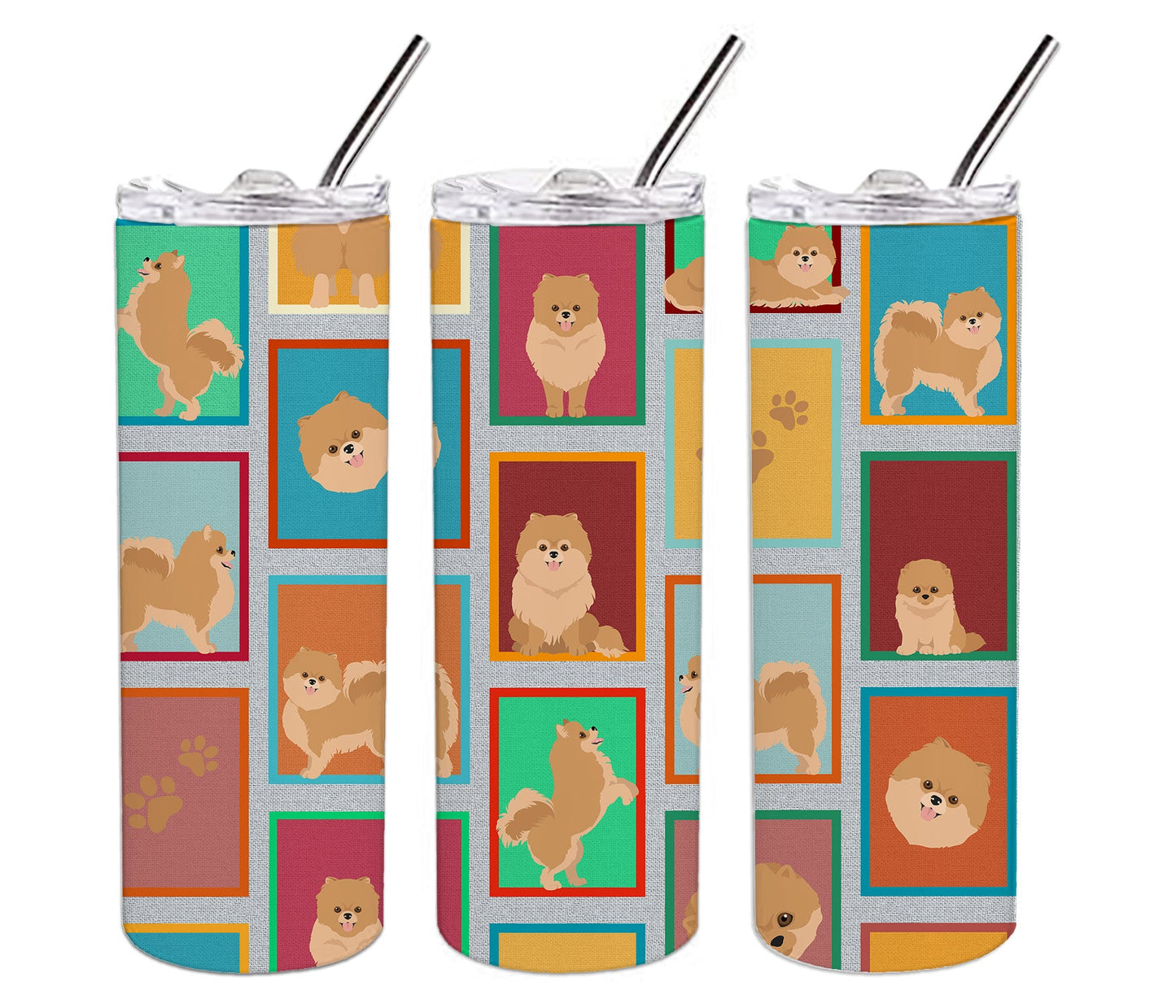 Lots of Orange Pomeranian Stainless Steel Skinny Tumbler Vacuum Double Walled Reusable Insulated Tumbler Travel Cup for Coffee Cocktails Gift with Lid, 20 oz - Renee Lane Company