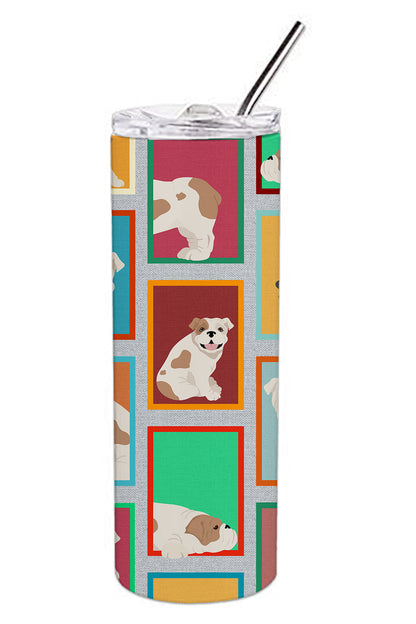 Lots of Piebald English Bulldog Stainless Steel Skinny Tumbler Vacuum Double Walled Reusable Insulated Tumbler Travel Cup for Coffee Cocktails Gift with Lid, 20 oz - Renee Lane Company