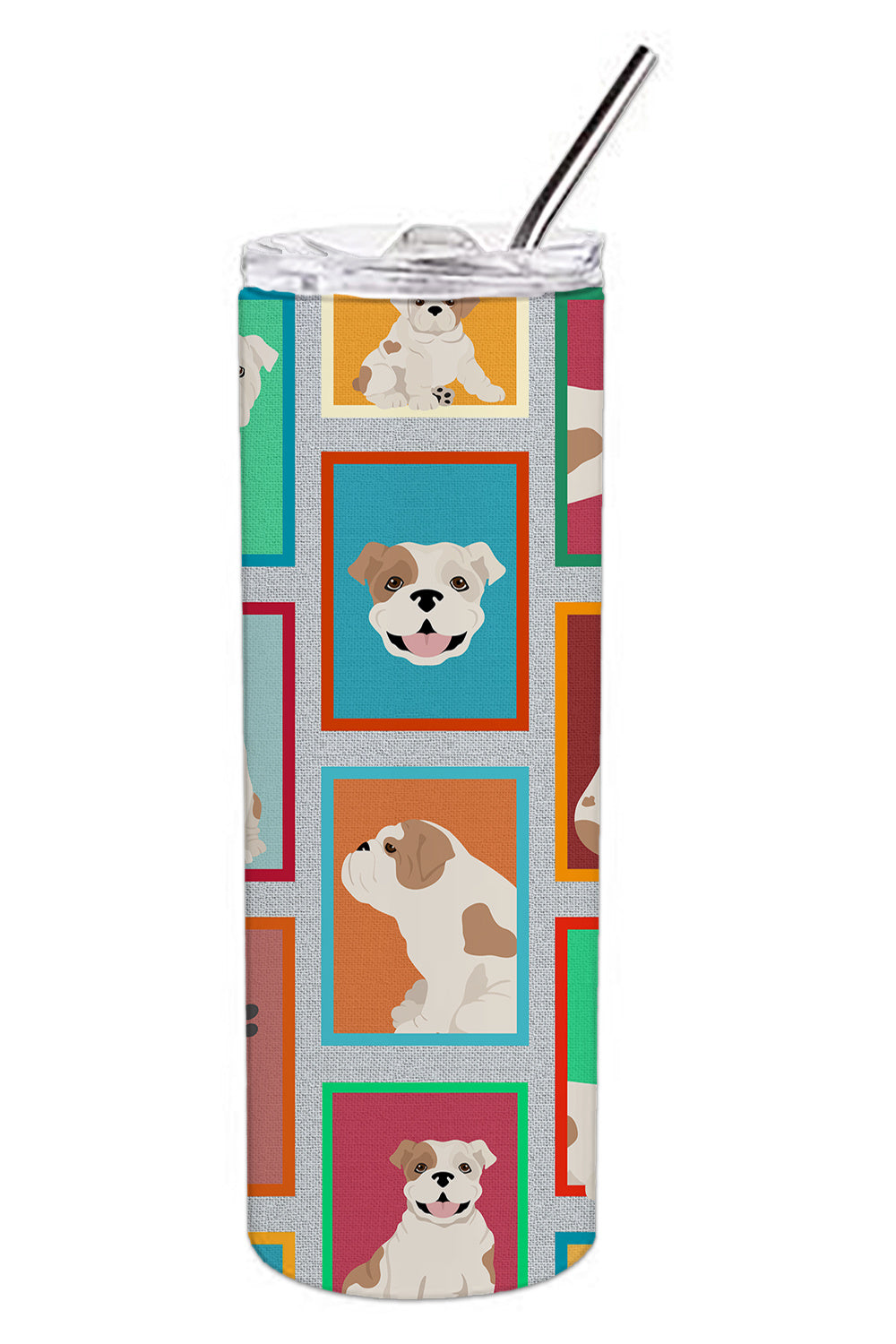 Lots of Piebald English Bulldog Stainless Steel Skinny Tumbler Vacuum Double Walled Reusable Insulated Tumbler Travel Cup for Coffee Cocktails Gift with Lid, 20 oz - Renee Lane Company
