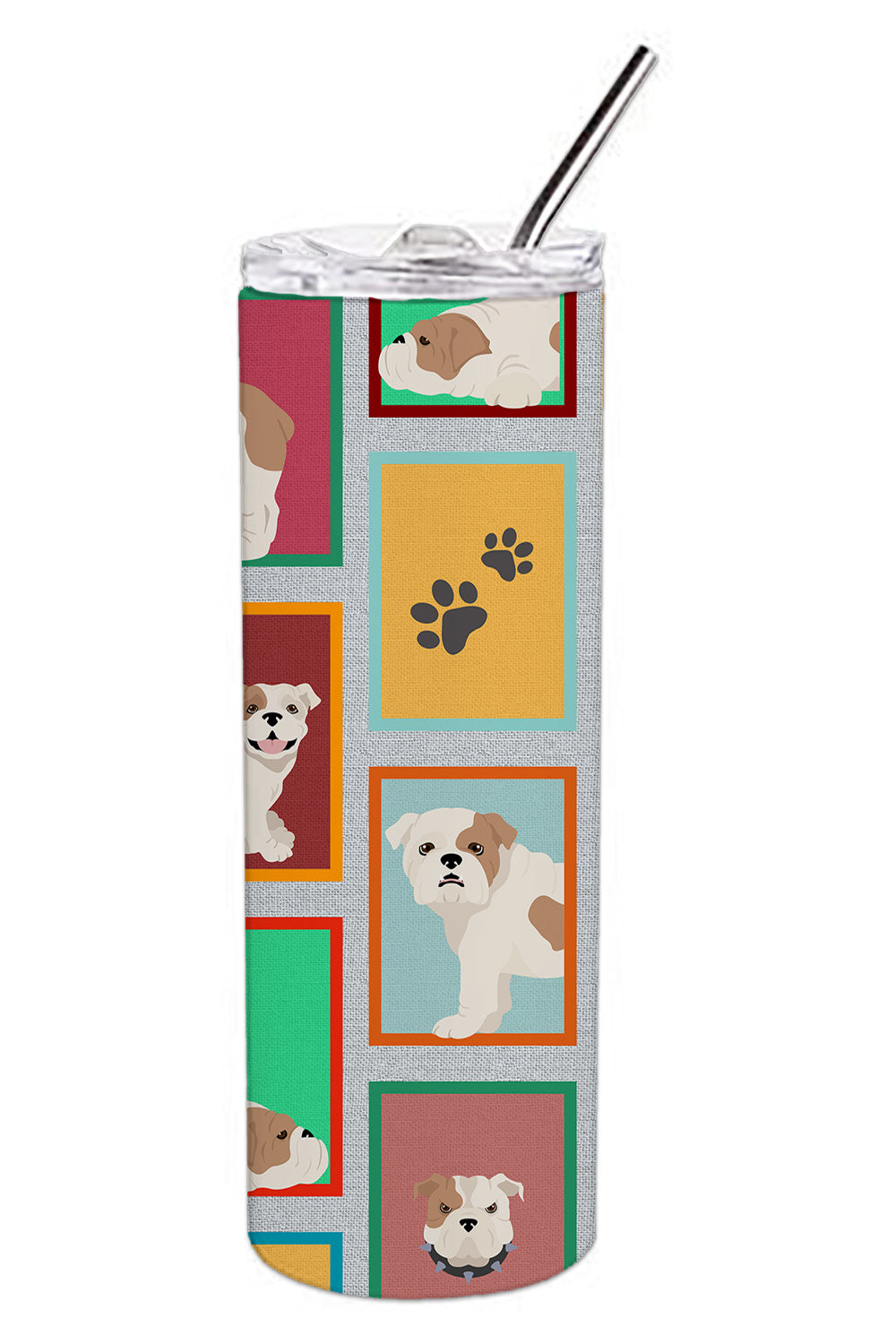 Lots of Piebald English Bulldog Stainless Steel Skinny Tumbler Vacuum Double Walled Reusable Insulated Tumbler Travel Cup for Coffee Cocktails Gift with Lid, 20 oz - Renee Lane Company