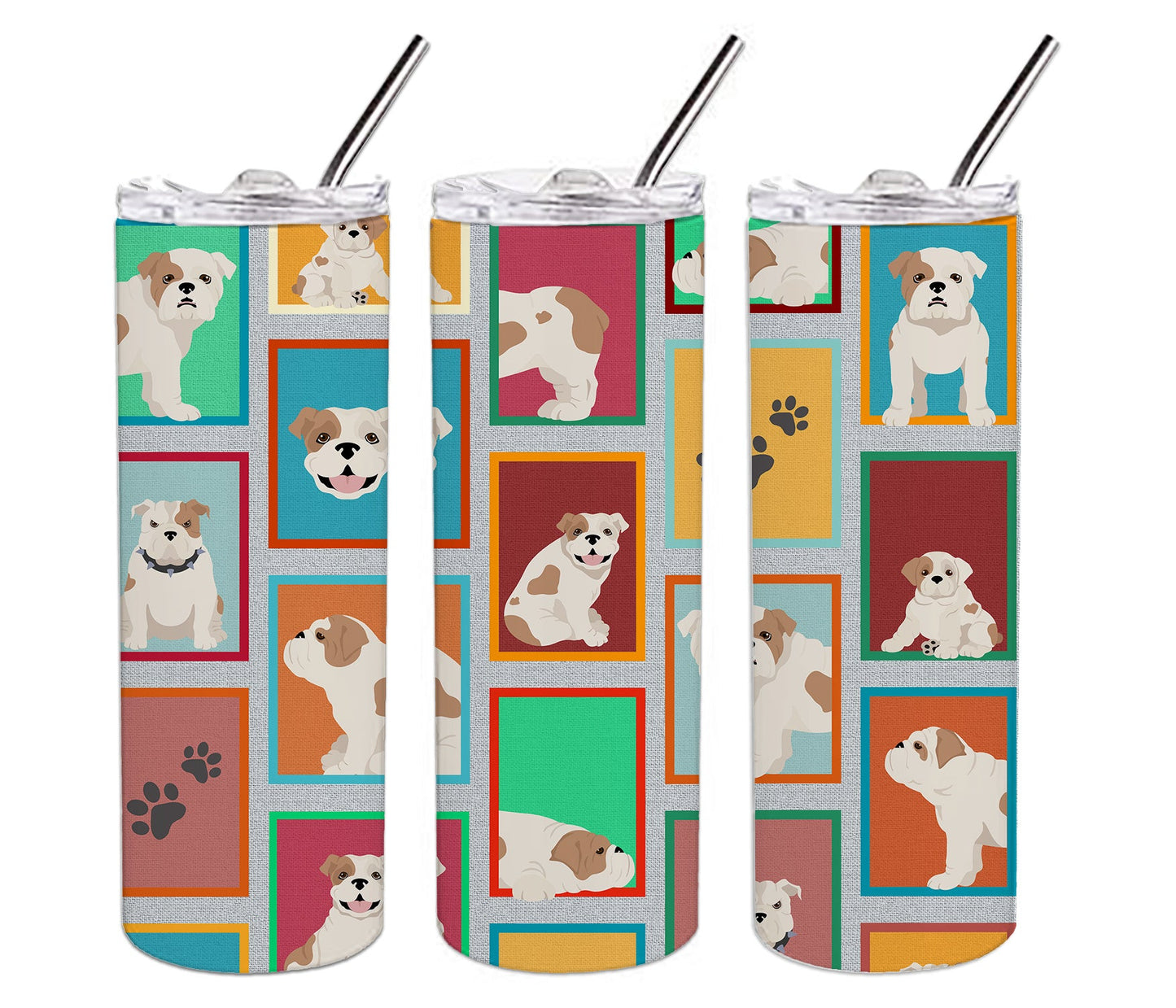 Lots of Piebald English Bulldog Stainless Steel Skinny Tumbler Vacuum Double Walled Reusable Insulated Tumbler Travel Cup for Coffee Cocktails Gift with Lid, 20 oz - Renee Lane Company