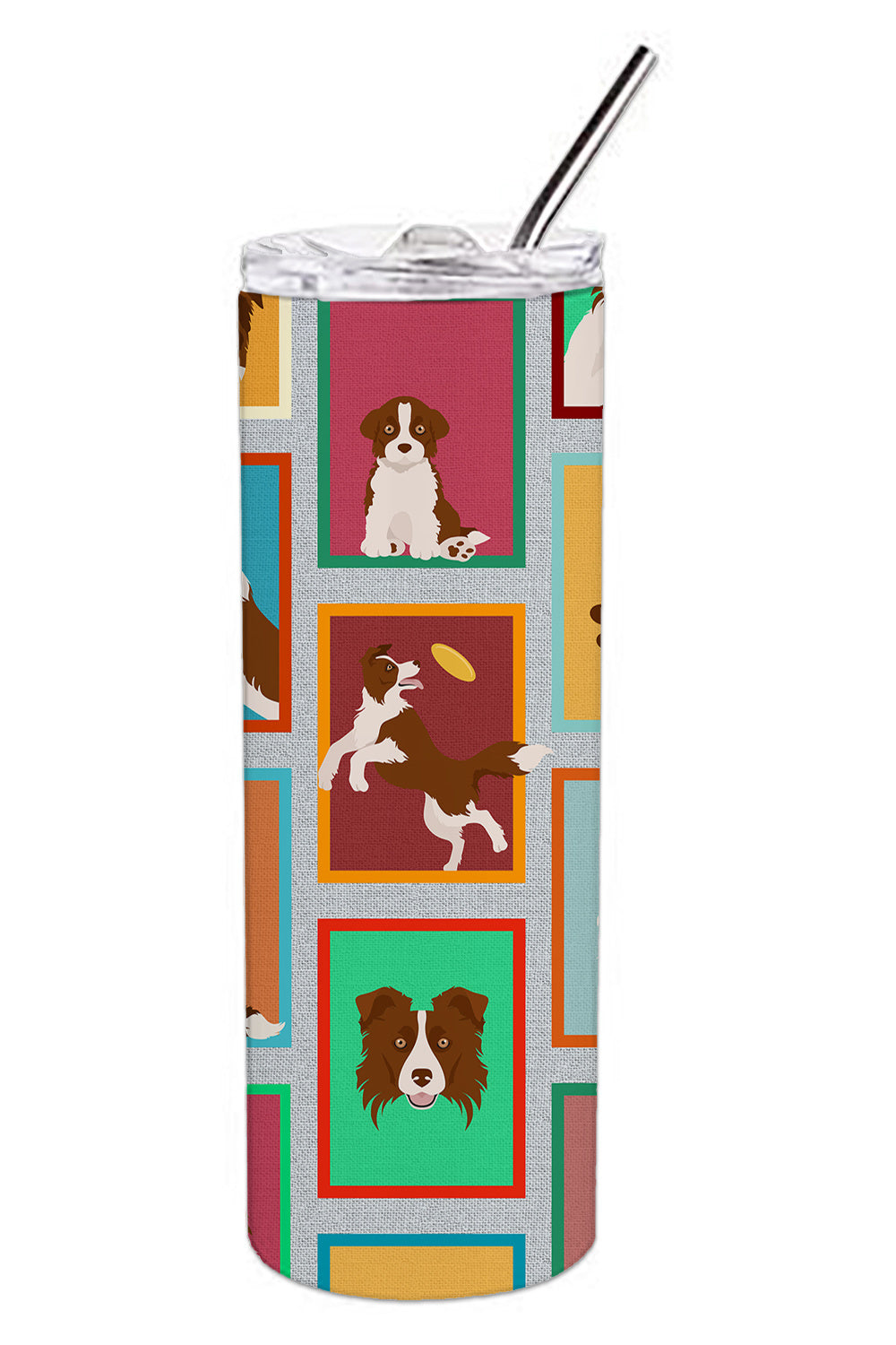 Lots of Red Border Collie Stainless Steel Skinny Tumbler Vacuum Double Walled Reusable Insulated Tumbler Travel Cup for Coffee Cocktails Gift with Lid, 20 oz - Renee Lane Company