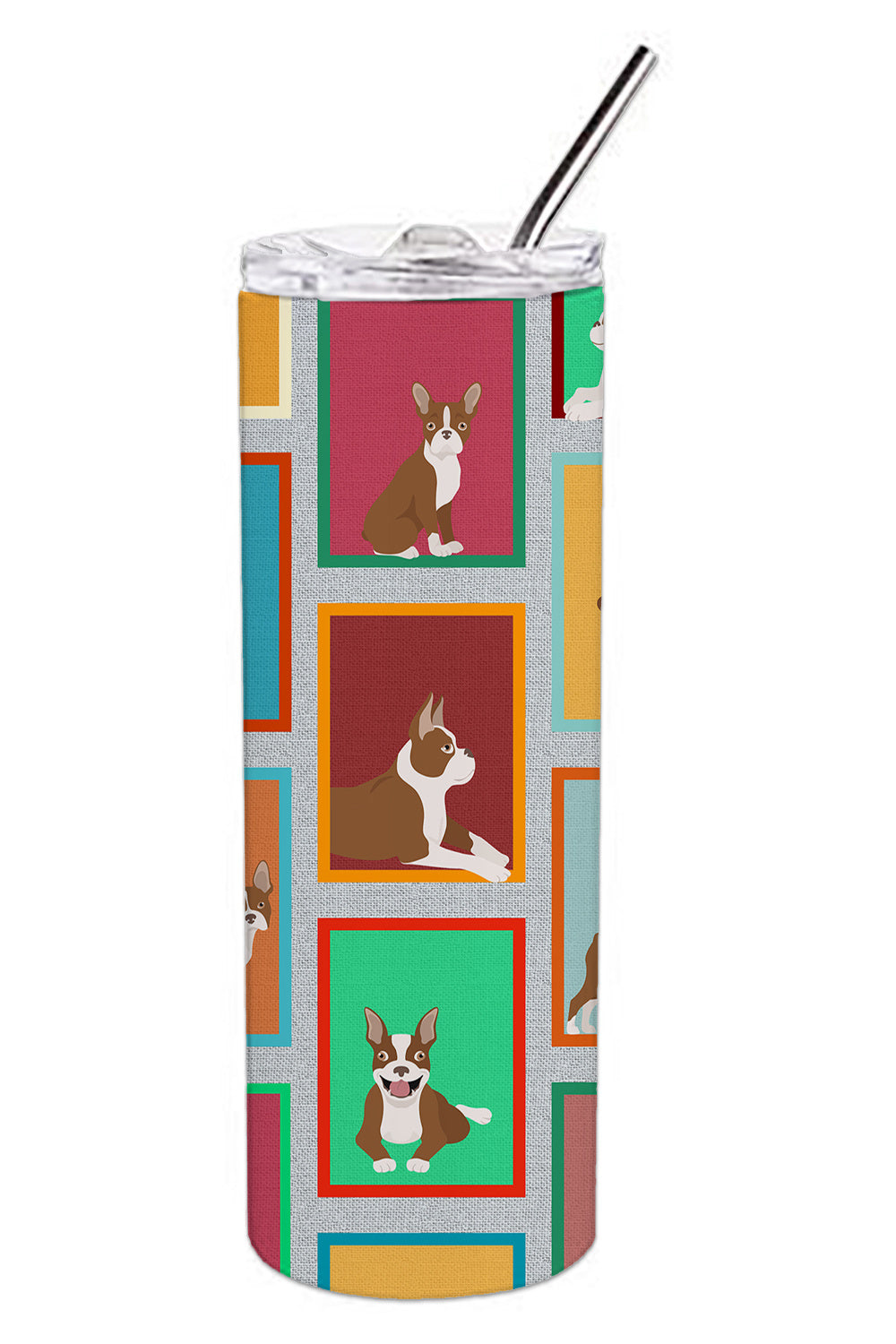Lots of Red Boston Terrier Stainless Steel Skinny Tumbler Vacuum Double Walled Reusable Insulated Tumbler Travel Cup for Coffee Cocktails Gift with Lid, 20 oz - Renee Lane Company