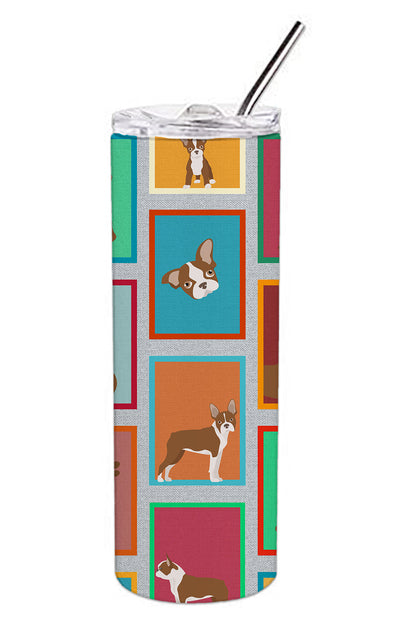 Lots of Red Boston Terrier Stainless Steel Skinny Tumbler Vacuum Double Walled Reusable Insulated Tumbler Travel Cup for Coffee Cocktails Gift with Lid, 20 oz - Renee Lane Company