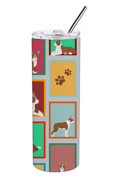 Lots of Red Boston Terrier Stainless Steel Skinny Tumbler Vacuum Double Walled Reusable Insulated Tumbler Travel Cup for Coffee Cocktails Gift with Lid, 20 oz - Renee Lane Company