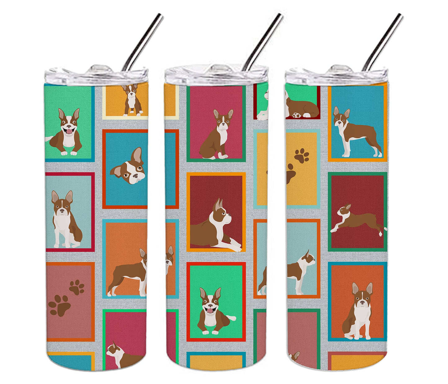 Lots of Red Boston Terrier Stainless Steel Skinny Tumbler Vacuum Double Walled Reusable Insulated Tumbler Travel Cup for Coffee Cocktails Gift with Lid, 20 oz - Renee Lane Company