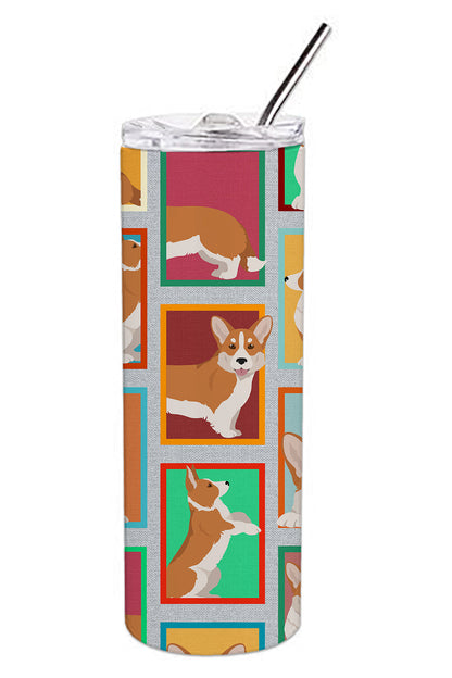 Lots of Red Cardigan Corgi Stainless Steel Skinny Tumbler Vacuum Double Walled Reusable Insulated Tumbler Travel Cup for Coffee Cocktails Gift with Lid, 20 oz - Renee Lane Company