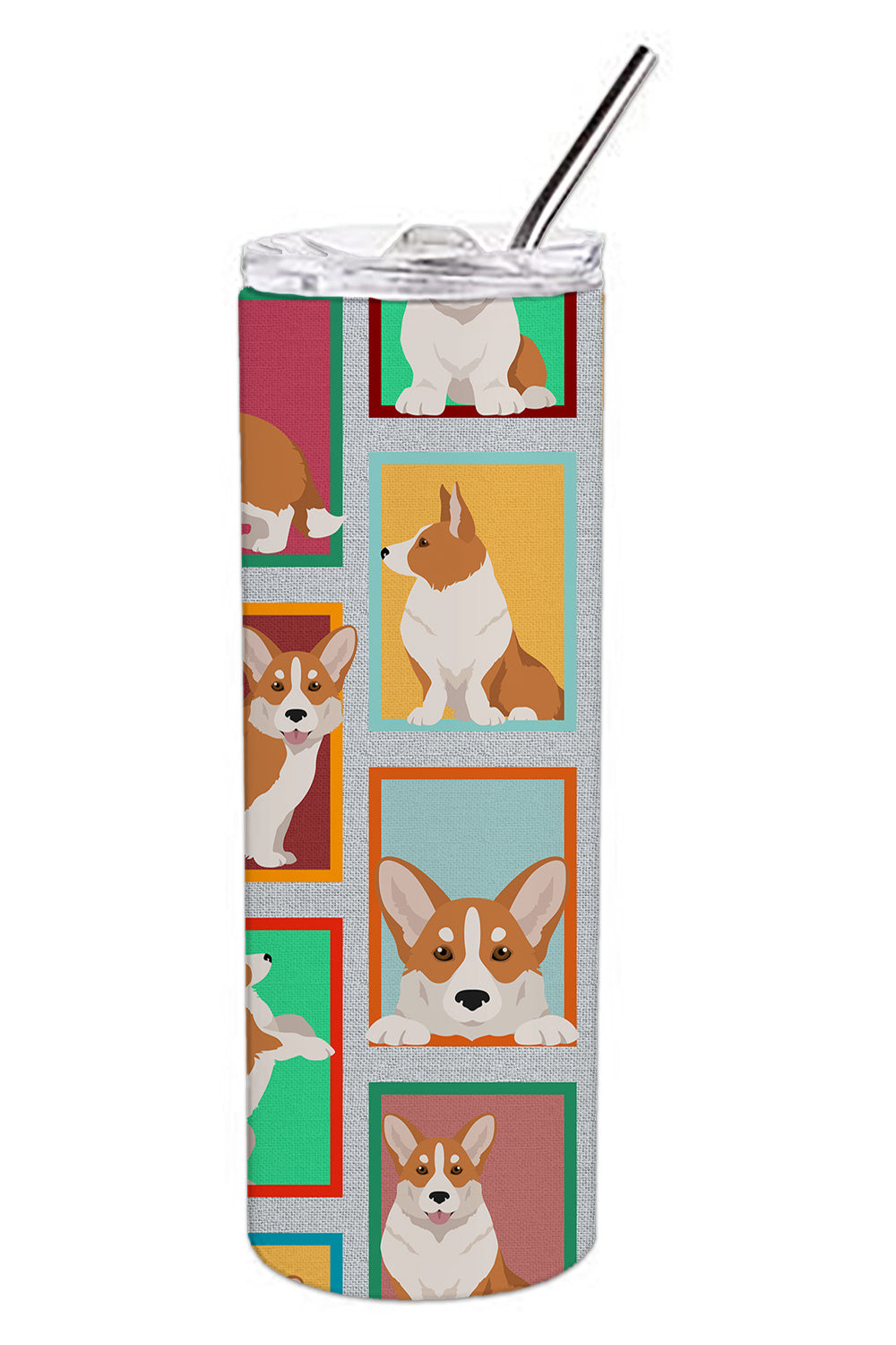 Lots of Red Cardigan Corgi Stainless Steel Skinny Tumbler Vacuum Double Walled Reusable Insulated Tumbler Travel Cup for Coffee Cocktails Gift with Lid, 20 oz - Renee Lane Company