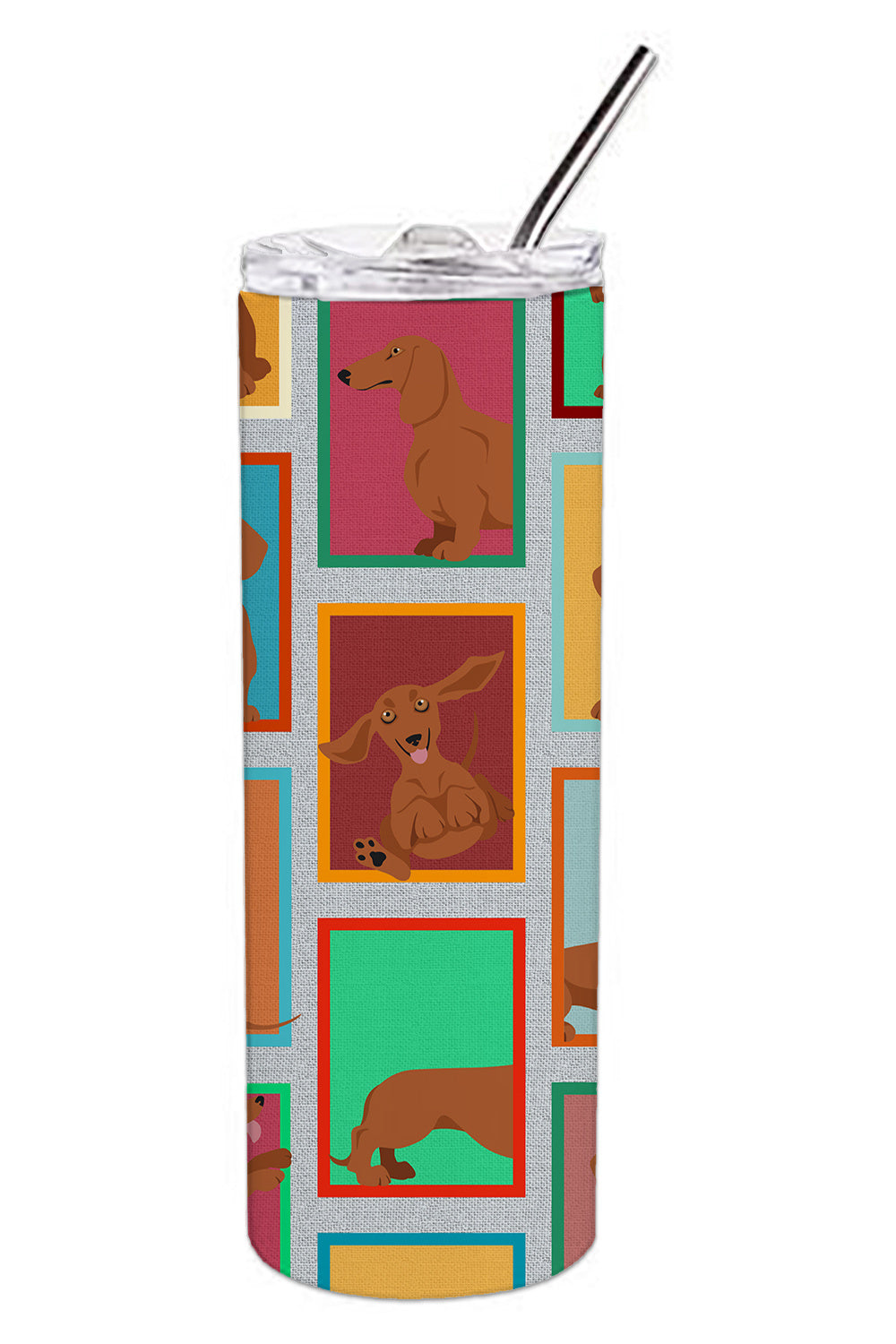 Lots of Red Dachshund Stainless Steel Skinny Tumbler Vacuum Double Walled Reusable Insulated Tumbler Travel Cup for Coffee Cocktails Gift with Lid, 20 oz - Renee Lane Company