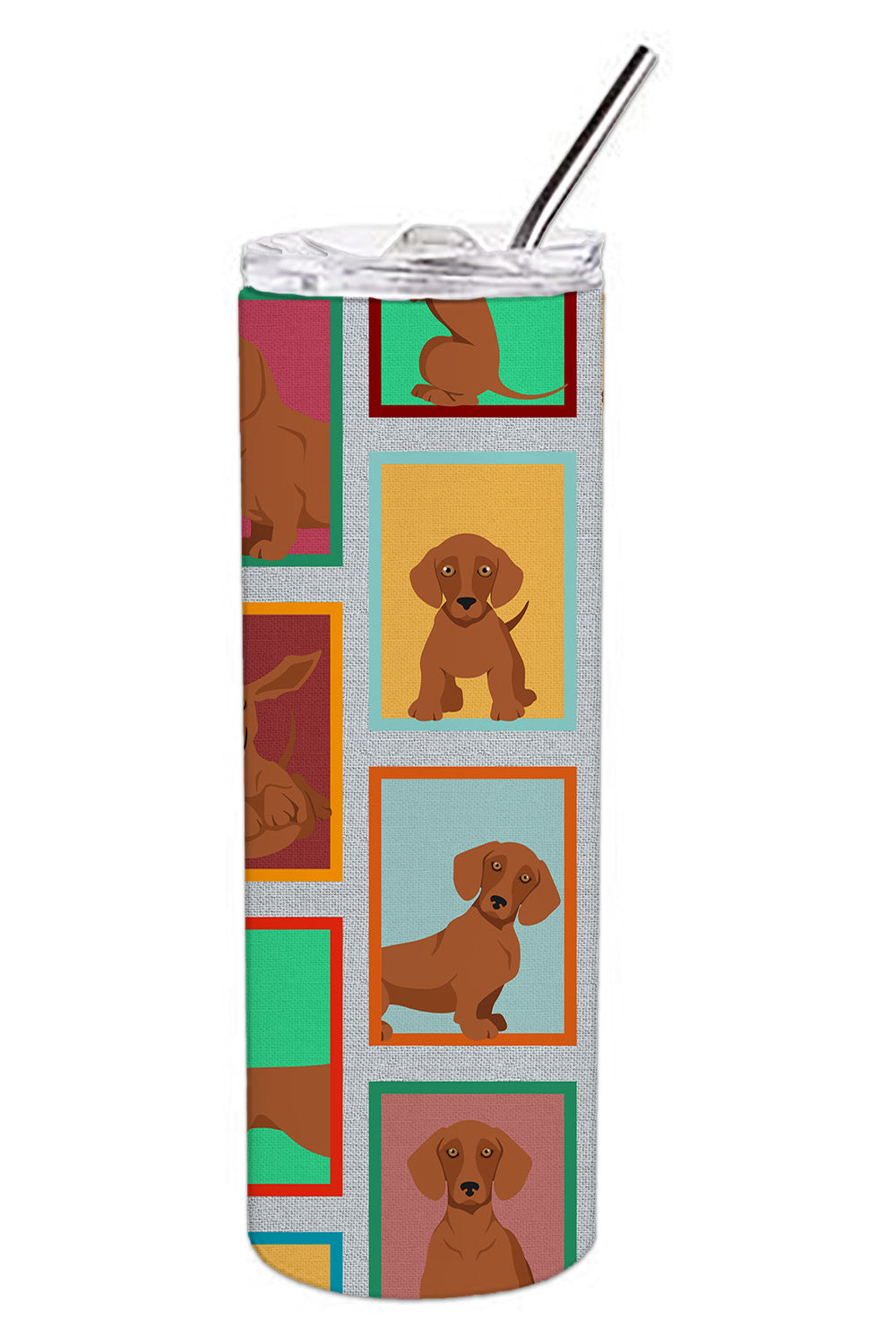 Lots of Red Dachshund Stainless Steel Skinny Tumbler Vacuum Double Walled Reusable Insulated Tumbler Travel Cup for Coffee Cocktails Gift with Lid, 20 oz - Renee Lane Company