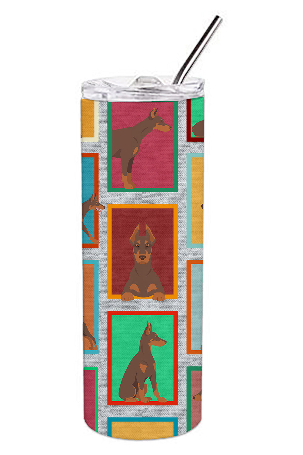 Lots of Red Doberman Pinscher Stainless Steel Skinny Tumbler Vacuum Double Walled Reusable Insulated Tumbler Travel Cup for Coffee Cocktails Gift with Lid, 20 oz - Renee Lane Company