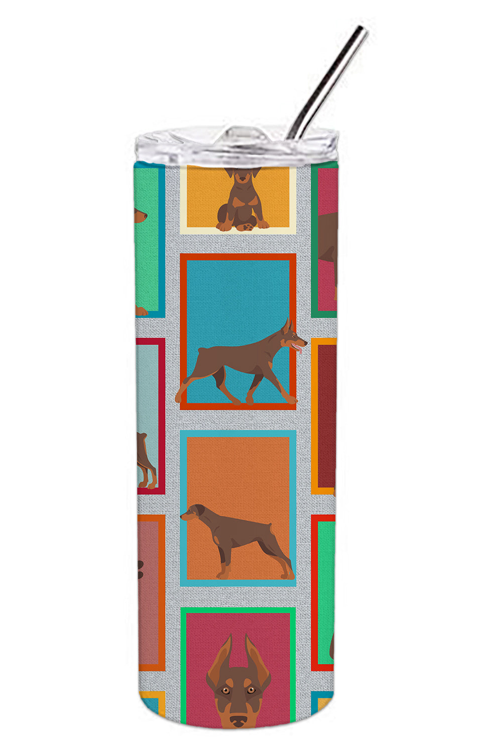 Lots of Red Doberman Pinscher Stainless Steel Skinny Tumbler Vacuum Double Walled Reusable Insulated Tumbler Travel Cup for Coffee Cocktails Gift with Lid, 20 oz - Renee Lane Company