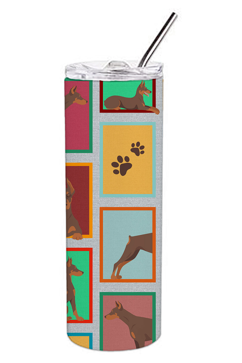 Lots of Red Doberman Pinscher Stainless Steel Skinny Tumbler Vacuum Double Walled Reusable Insulated Tumbler Travel Cup for Coffee Cocktails Gift with Lid, 20 oz - Renee Lane Company