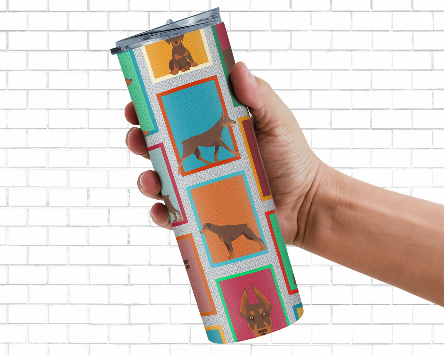 Lots of Red Doberman Pinscher Stainless Steel Skinny Tumbler Vacuum Double Walled Reusable Insulated Tumbler Travel Cup for Coffee Cocktails Gift with Lid, 20 oz - Renee Lane Company