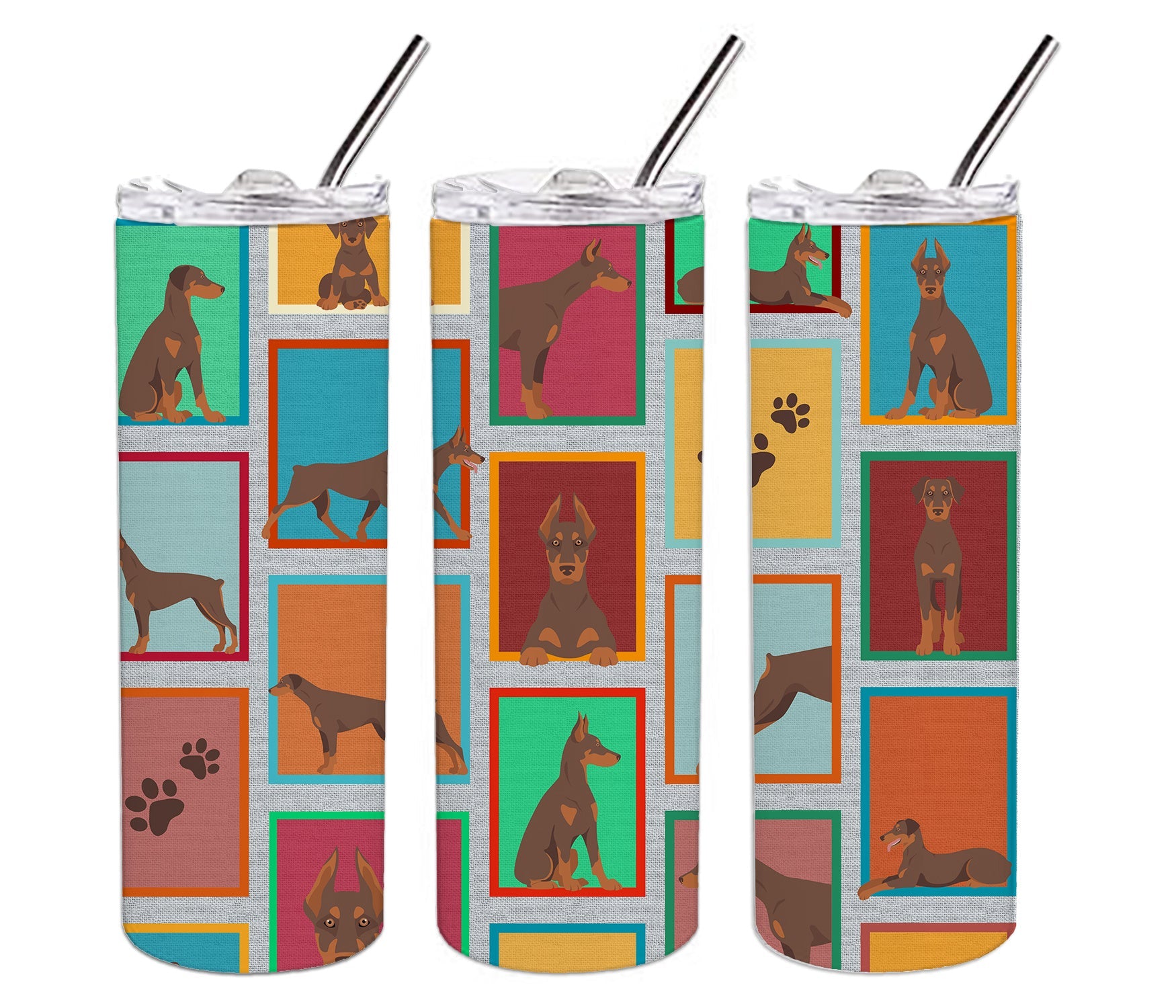 Lots of Red Doberman Pinscher Stainless Steel Skinny Tumbler Vacuum Double Walled Reusable Insulated Tumbler Travel Cup for Coffee Cocktails Gift with Lid, 20 oz - Renee Lane Company