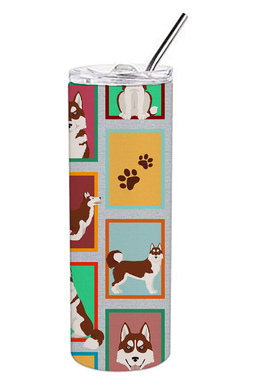 Lots of Red Siberian Husky Stainless Steel Skinny Tumbler Vacuum Double Walled Reusable Insulated Tumbler Travel Cup for Coffee Cocktails Gift with Lid, 20 oz - Renee Lane Company