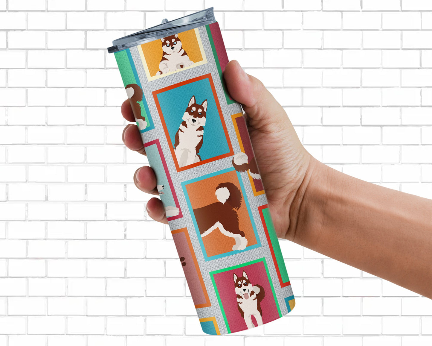 Lots of Red Siberian Husky Stainless Steel Skinny Tumbler Vacuum Double Walled Reusable Insulated Tumbler Travel Cup for Coffee Cocktails Gift with Lid, 20 oz - Renee Lane Company