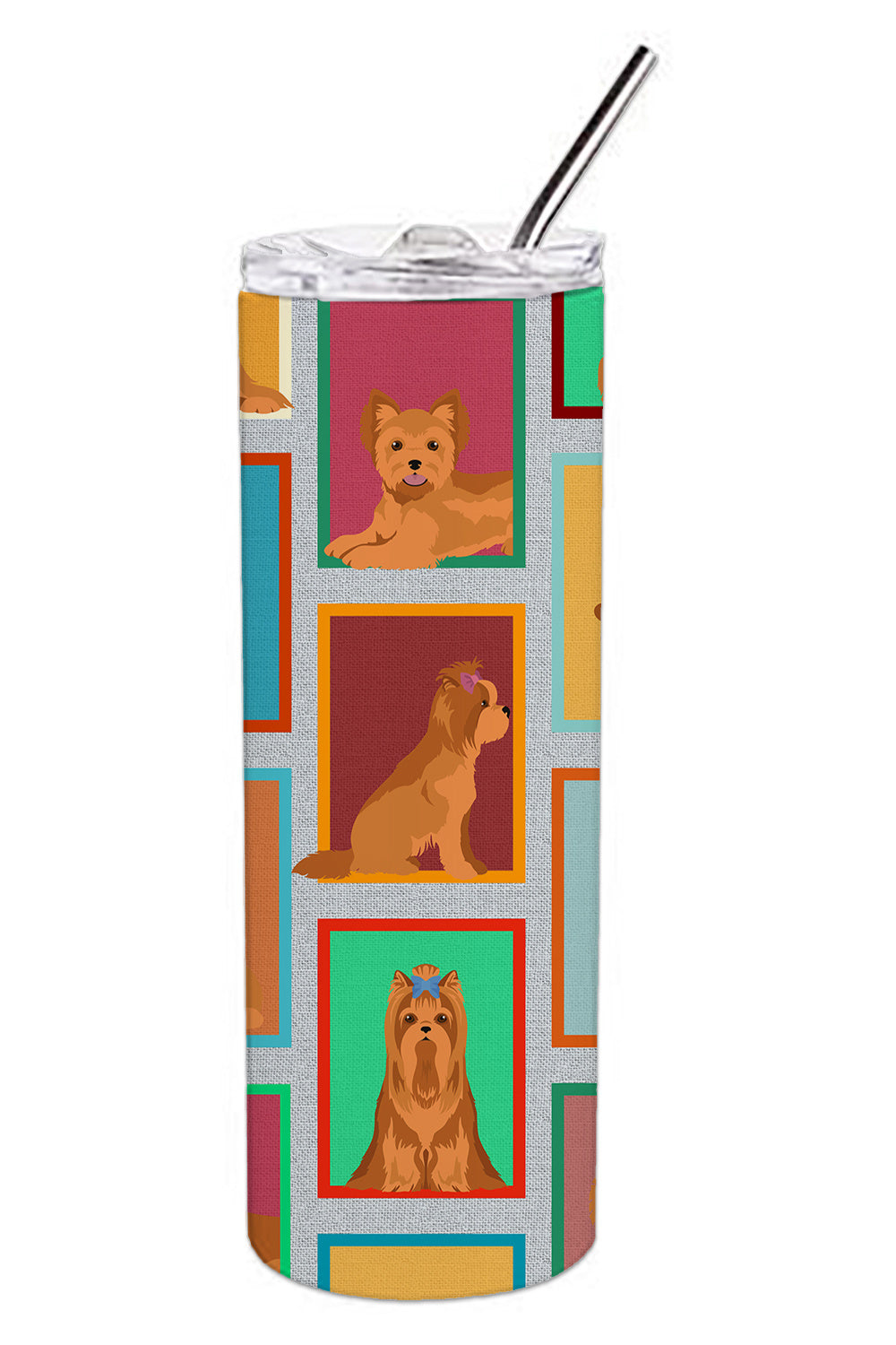 Lots of Red Yorkie Stainless Steel Skinny Tumbler Vacuum Double Walled Reusable Insulated Tumbler Travel Cup for Coffee Cocktails Gift with Lid, 20 oz - Renee Lane Company