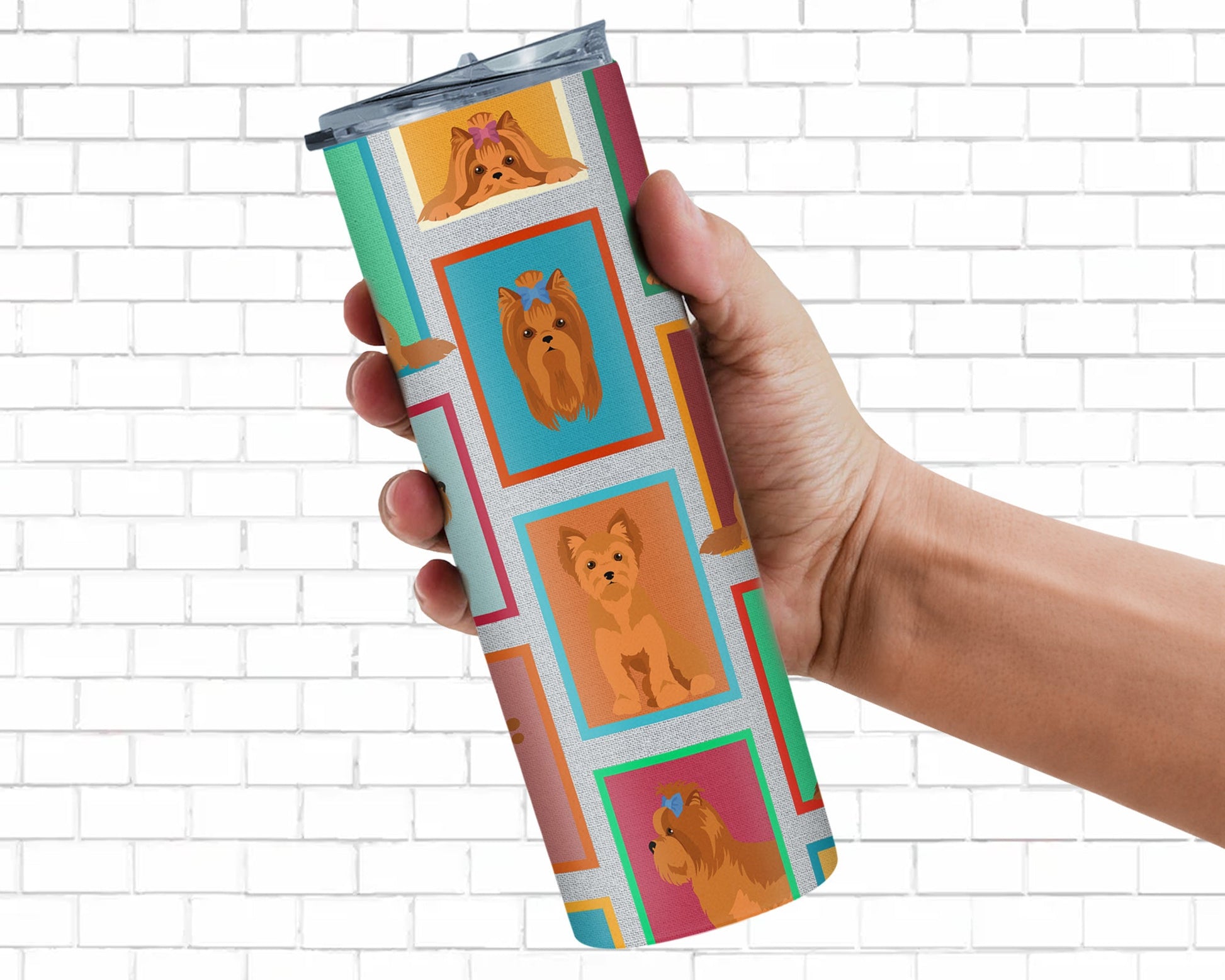 Lots of Red Yorkie Stainless Steel Skinny Tumbler Vacuum Double Walled Reusable Insulated Tumbler Travel Cup for Coffee Cocktails Gift with Lid, 20 oz - Renee Lane Company