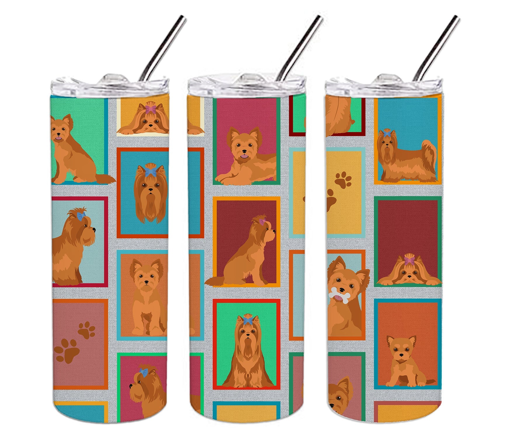 Lots of Red Yorkie Stainless Steel Skinny Tumbler Vacuum Double Walled Reusable Insulated Tumbler Travel Cup for Coffee Cocktails Gift with Lid, 20 oz - Renee Lane Company