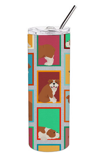 Lots of Red and White English Bulldog Stainless Steel Skinny Tumbler Vacuum Double Walled Reusable Insulated Tumbler Travel Cup for Coffee Cocktails Gift with Lid, 20 oz - Renee Lane Company