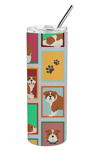Lots of Red and White English Bulldog Stainless Steel Skinny Tumbler Vacuum Double Walled Reusable Insulated Tumbler Travel Cup for Coffee Cocktails Gift with Lid, 20 oz - Renee Lane Company