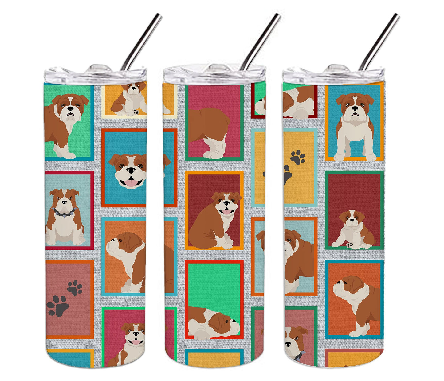 Lots of Red and White English Bulldog Stainless Steel Skinny Tumbler Vacuum Double Walled Reusable Insulated Tumbler Travel Cup for Coffee Cocktails Gift with Lid, 20 oz - Renee Lane Company