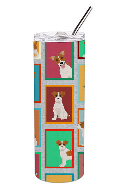 Lots of Red and White Jack Russell Terrier Stainless Steel Skinny Tumbler Vacuum Double Walled Reusable Insulated Tumbler Travel Cup for Coffee Cocktails Gift with Lid, 20 oz - Renee Lane Company