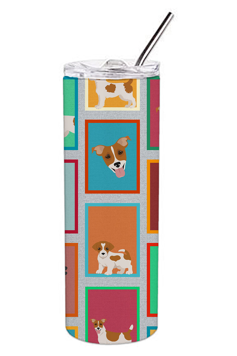 Lots of Red and White Jack Russell Terrier Stainless Steel Skinny Tumbler Vacuum Double Walled Reusable Insulated Tumbler Travel Cup for Coffee Cocktails Gift with Lid, 20 oz - Renee Lane Company
