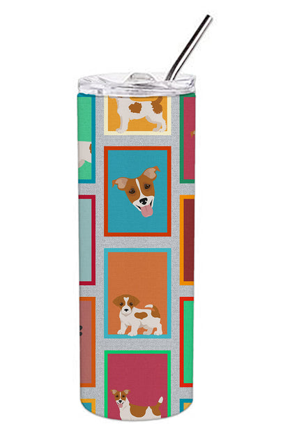 Lots of Red and White Jack Russell Terrier Stainless Steel Skinny Tumbler Vacuum Double Walled Reusable Insulated Tumbler Travel Cup for Coffee Cocktails Gift with Lid, 20 oz - Renee Lane Company