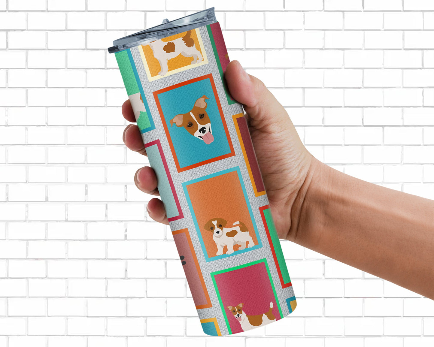 Lots of Red and White Jack Russell Terrier Stainless Steel Skinny Tumbler Vacuum Double Walled Reusable Insulated Tumbler Travel Cup for Coffee Cocktails Gift with Lid, 20 oz - Renee Lane Company