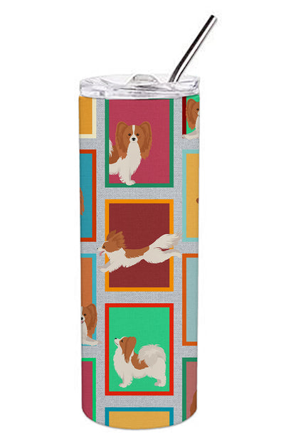 Lots of Red and White Papillon Stainless Steel Skinny Tumbler Vacuum Double Walled Reusable Insulated Tumbler Travel Cup for Coffee Cocktails Gift with Lid, 20 oz - Renee Lane Company